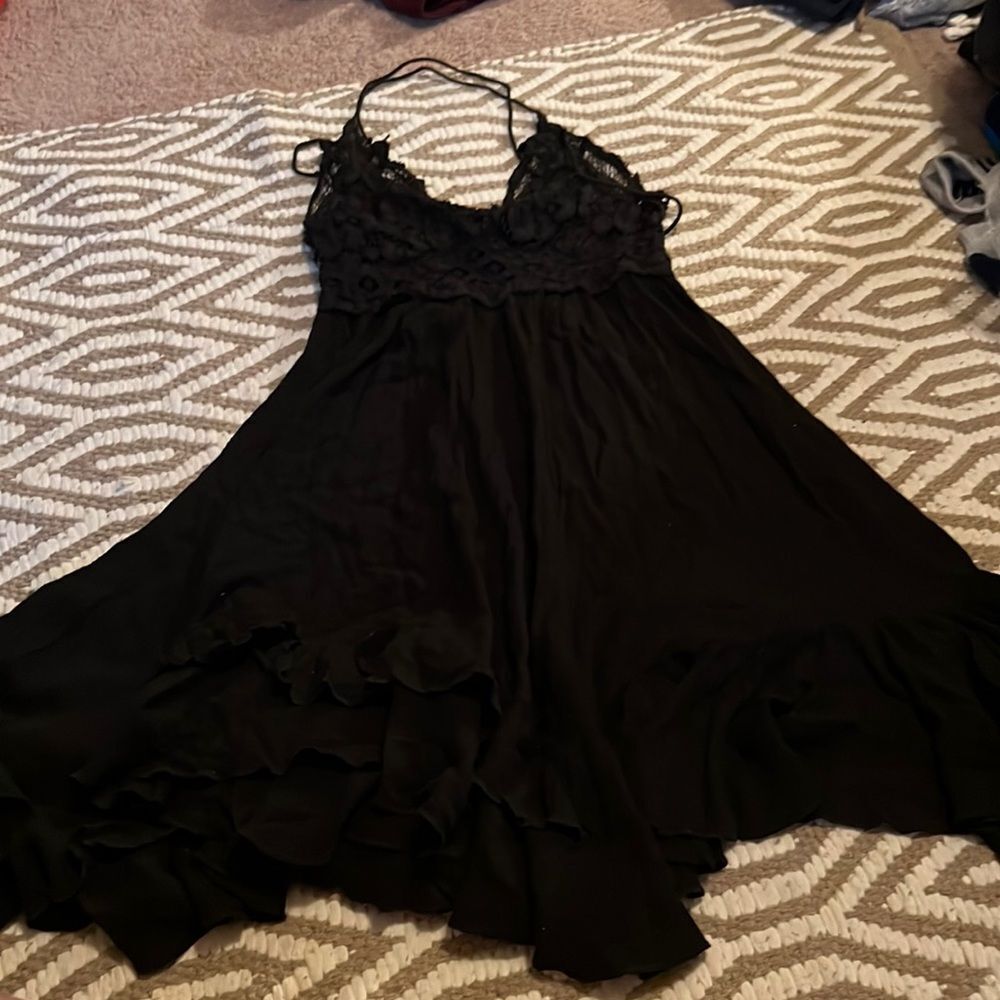 Free people one black lace top mini swing dress xs
